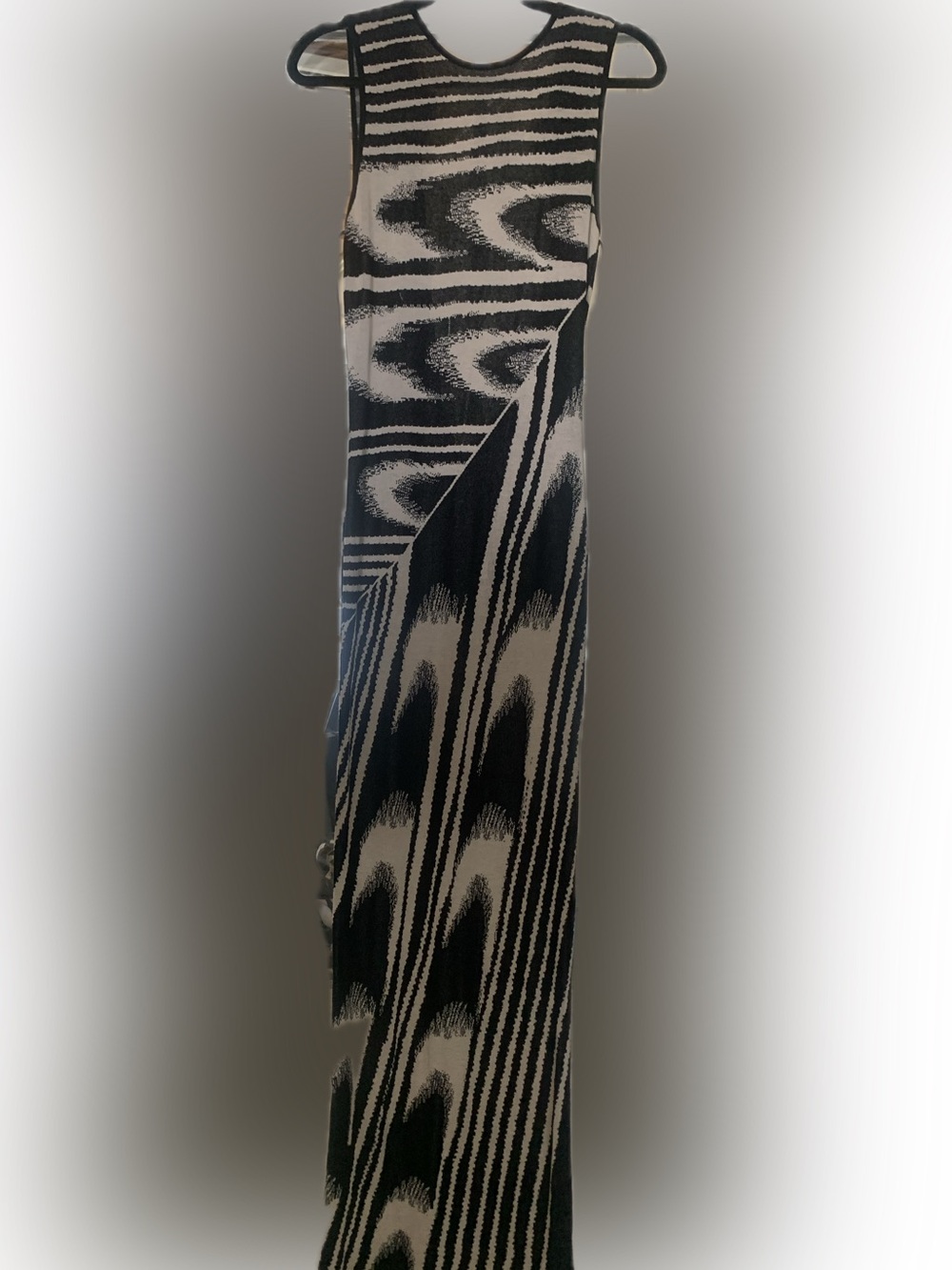 Rehab Black and Cream Maxi Skirt with Graphic Wave Print
